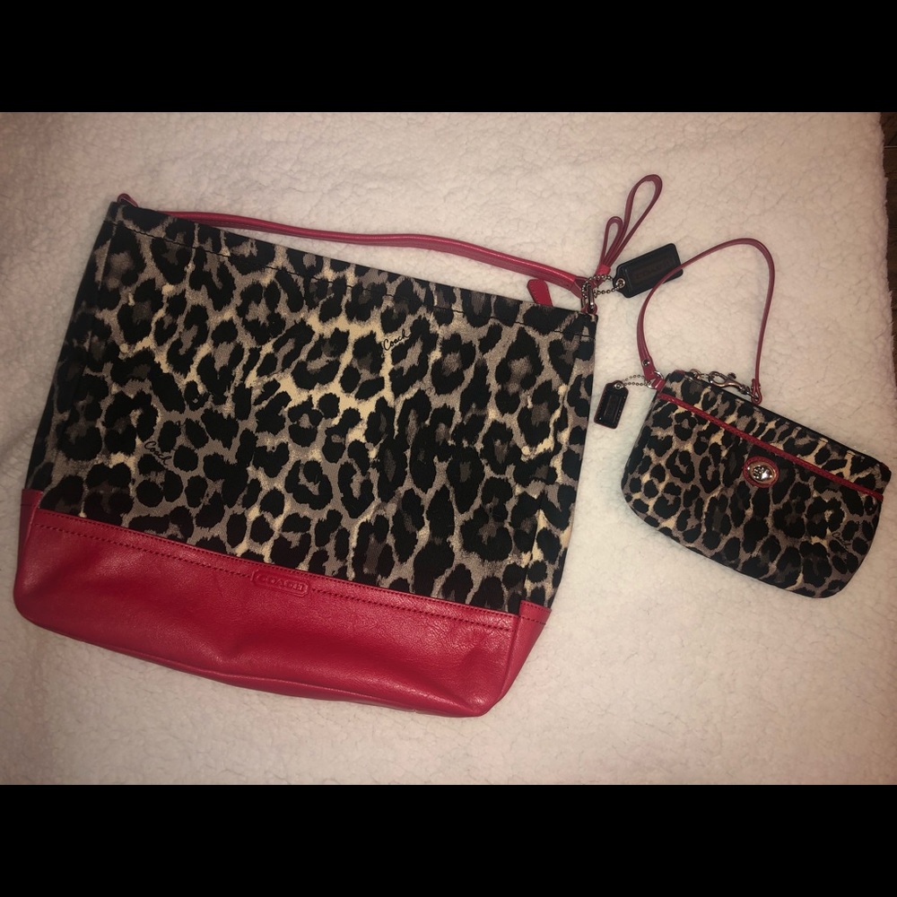 Leopard print Coach purse set with Umbrella